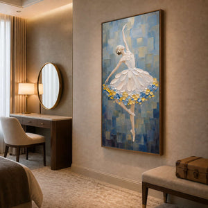 Graceful ballerina wall art in a boutique hotel dressing lounge