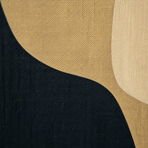 Close-up of near-black and champagne beige painted curves on canvas.
