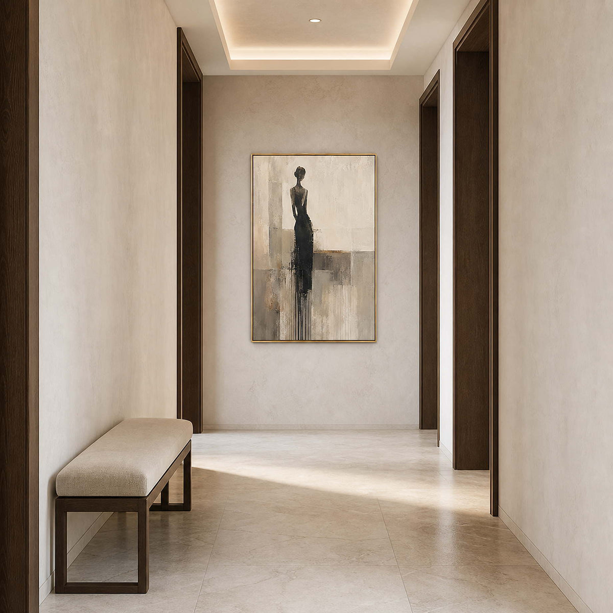 Textured Figurative Wall Art displayed in a refined entryway.