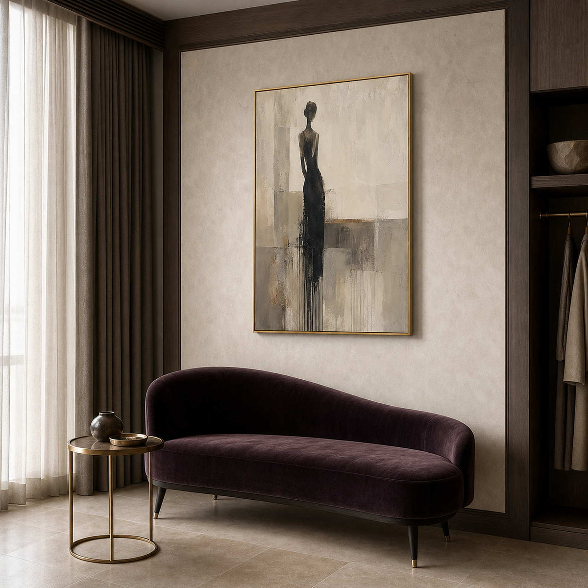 Textured Figurative Wall Art displayed in a refined hospitality lounge.