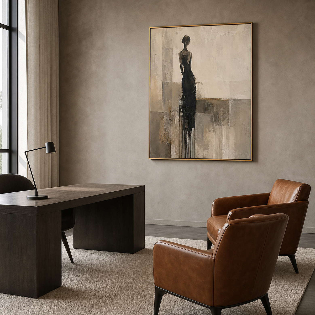 Textured Figurative Wall Art displayed in a refined office.