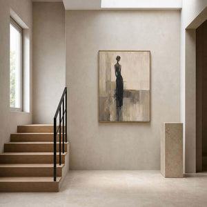 Textured Figurative Wall Art displayed in a refined stairway entry.