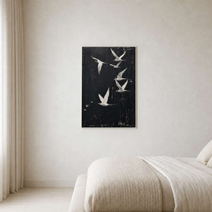 Minimalist Bird Wall Art displayed in a refined bedroom.