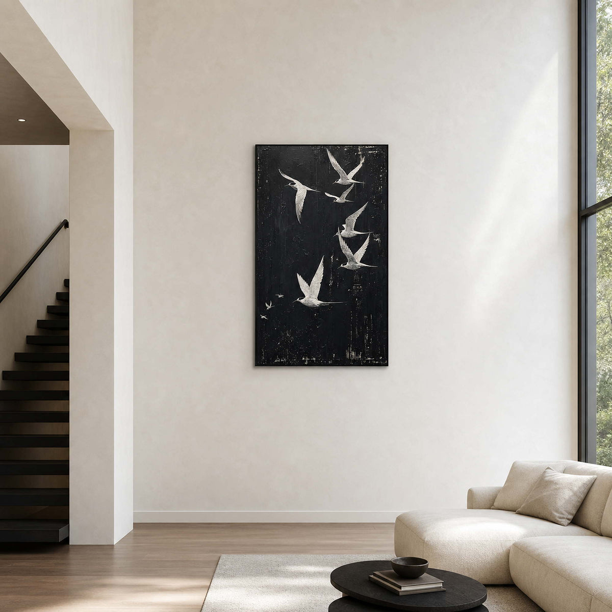Minimalist Bird Wall Art displayed in a refined entryway.