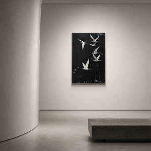 Minimalist Bird Wall Art displayed in a refined hospitality lounge.