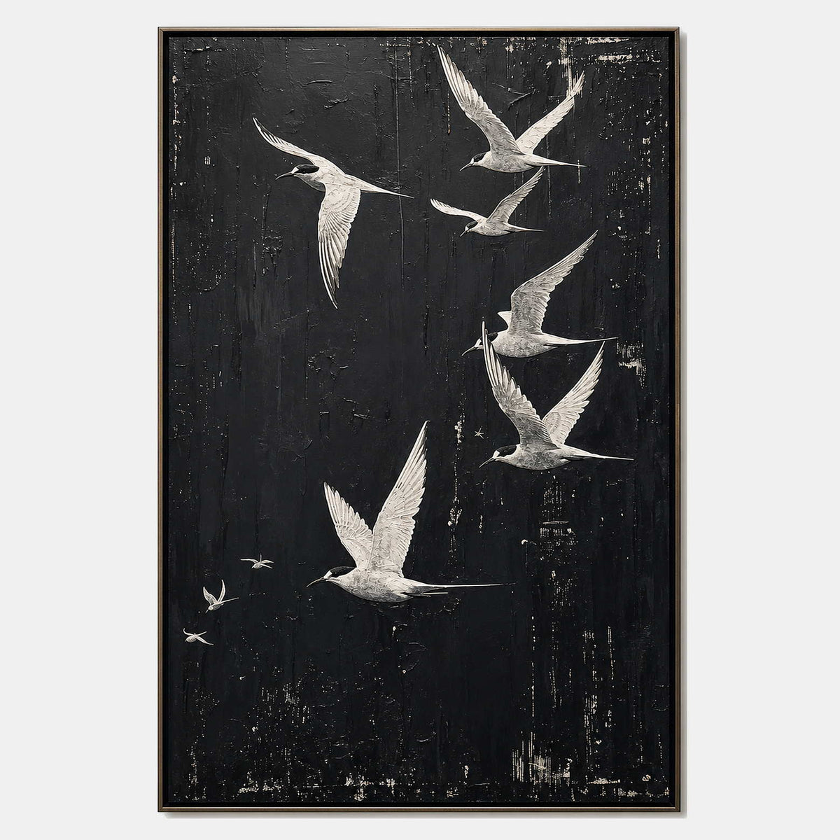 Hand-painted minimalist bird wall art with black, white, and neutral tones.