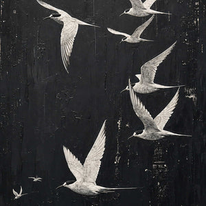 Close-up of raised hand-painted texture in black, white, and neutral.