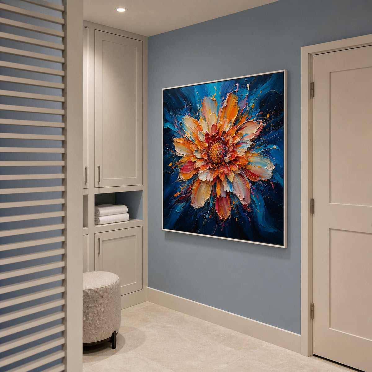 Textured Floral Wall Art displayed in a refined bathroom.