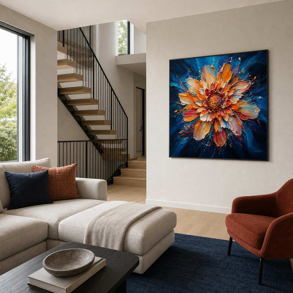 Textured Floral Wall Art displayed in a refined living room.