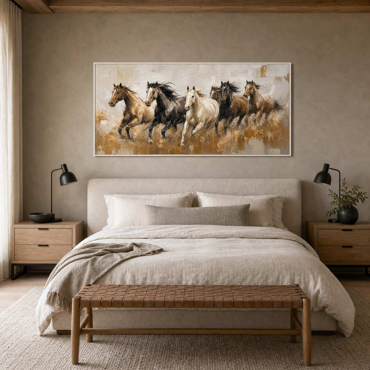 Equestrian Wall Art displayed in a refined bedroom.