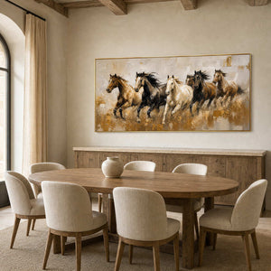 Equestrian Wall Art displayed in a refined dining room.