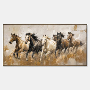 Hand-painted equestrian wall art with earth tones, white, and black tones.