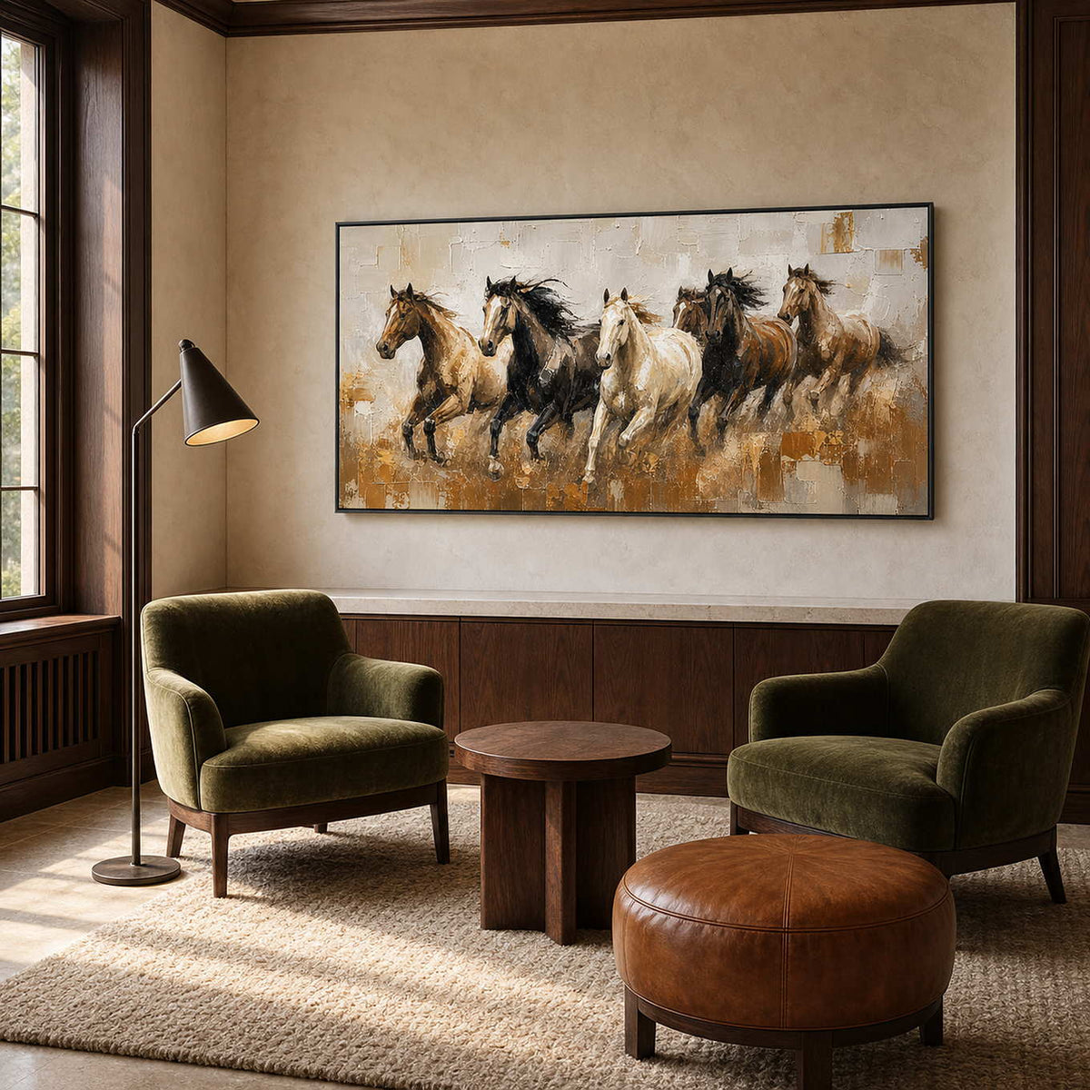 Equestrian Wall Art displayed in a refined hospitality lounge 2.