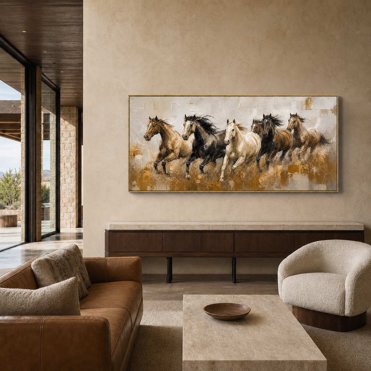 Equestrian Wall Art displayed in a refined hospitality lounge.