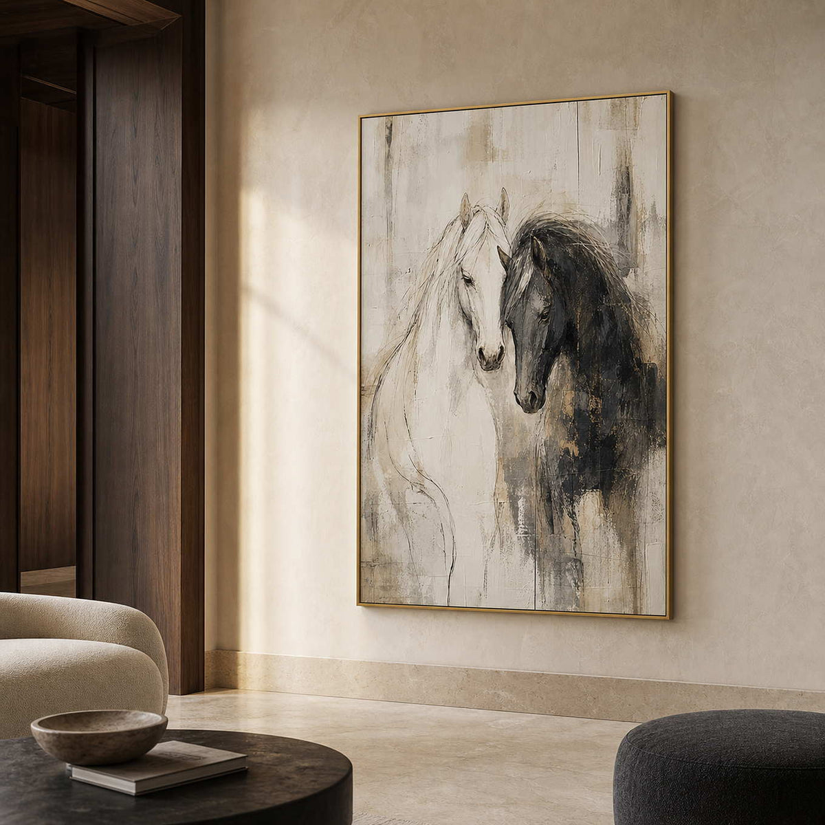 Equestrian Wall Art displayed in a refined hospitality lounge.