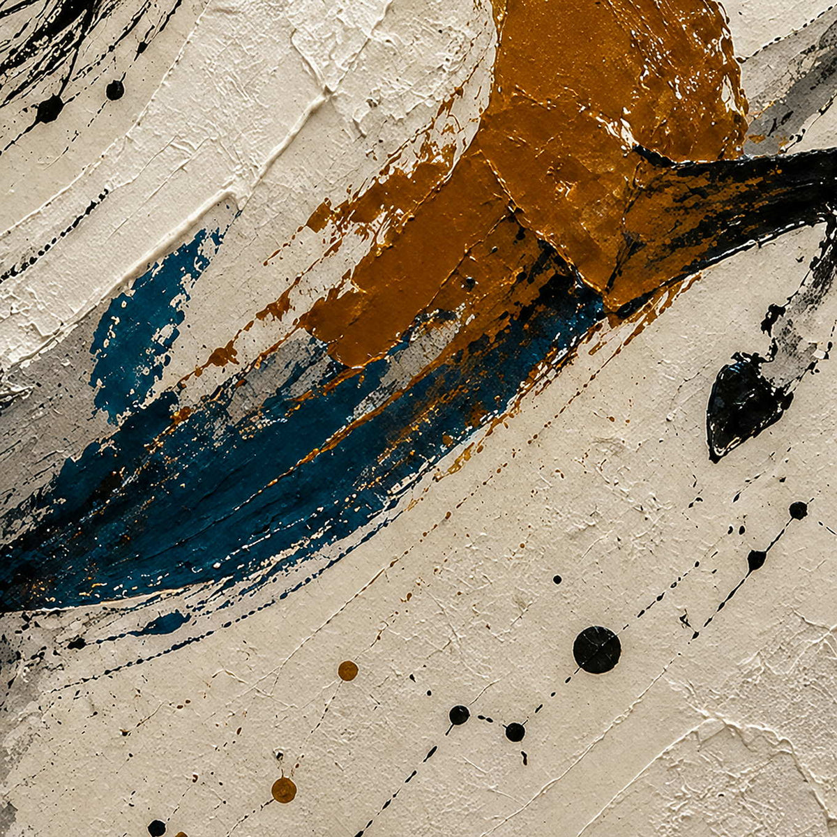 Close-up of raised ivory, ochre, teal, and black equestrian brush texture.