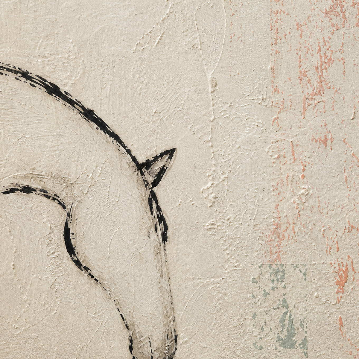 Close-up of black horse linework over ivory and blush texture.