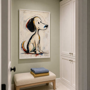 Modern Dog Wall Art displayed in a refined bathroom.