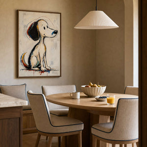 Modern Dog Wall Art displayed in a refined dining room.