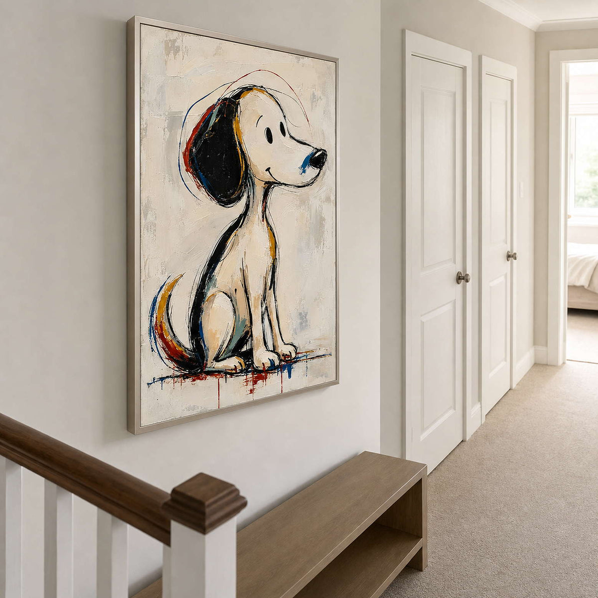 Modern Dog Wall Art displayed in a refined entryway.