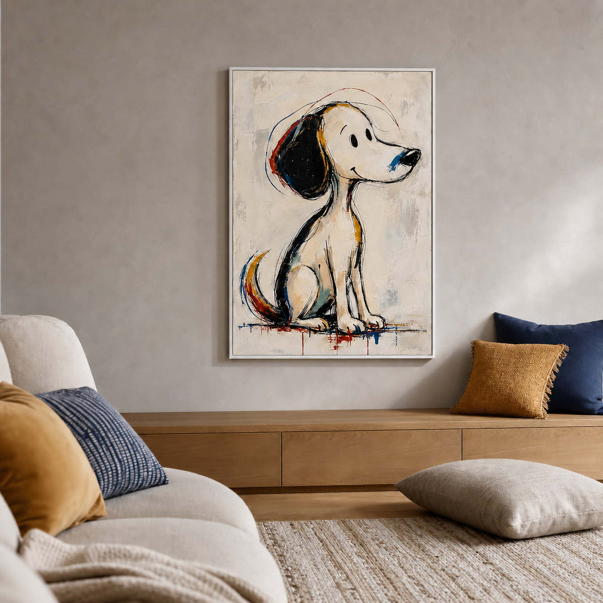 Modern Dog Wall Art displayed in a refined living room.