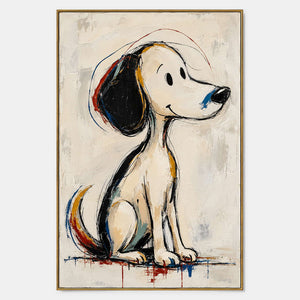 Hand-painted modern dog wall art in neutral, black, and warm tones.