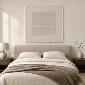 Minimalist Textured Wall Art displayed in a refined bedroom.