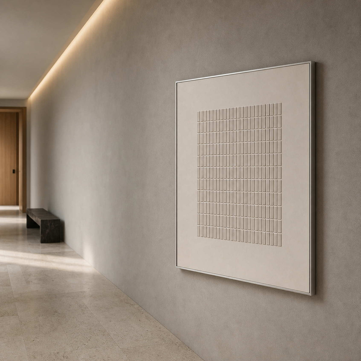 Minimalist Textured Wall Art displayed in a refined entryway.