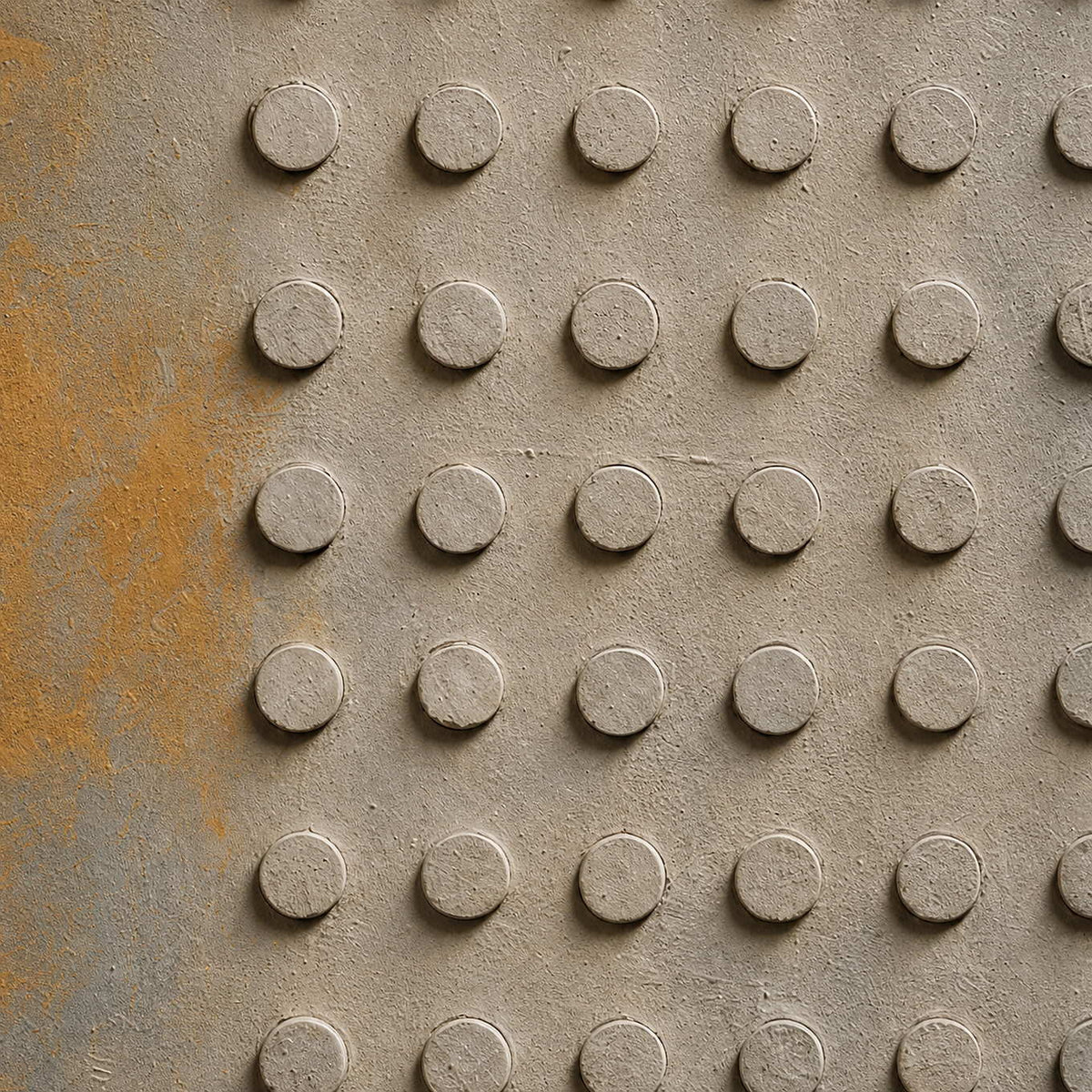 Close-up of raised hand-painted texture in neutral, white, and earth tones.