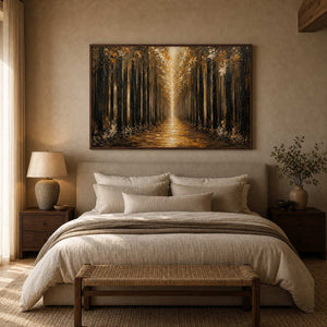 Forest Landscape Wall Art displayed in a refined bedroom.