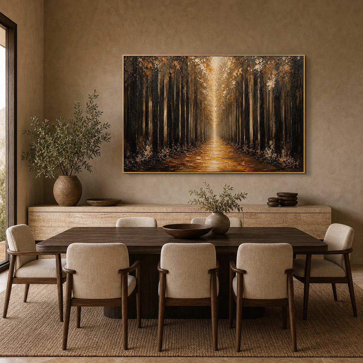 Forest Landscape Wall Art displayed in a refined dining room.