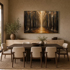 Forest Landscape Wall Art displayed in a refined dining room.