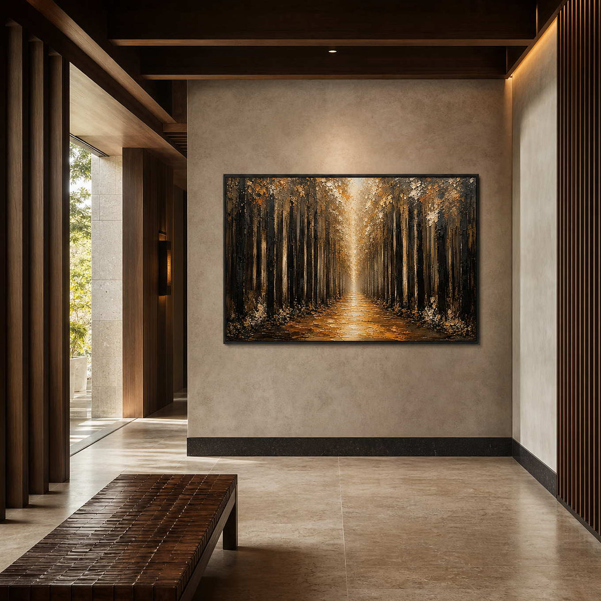 Forest Landscape Wall Art displayed in a refined entryway.