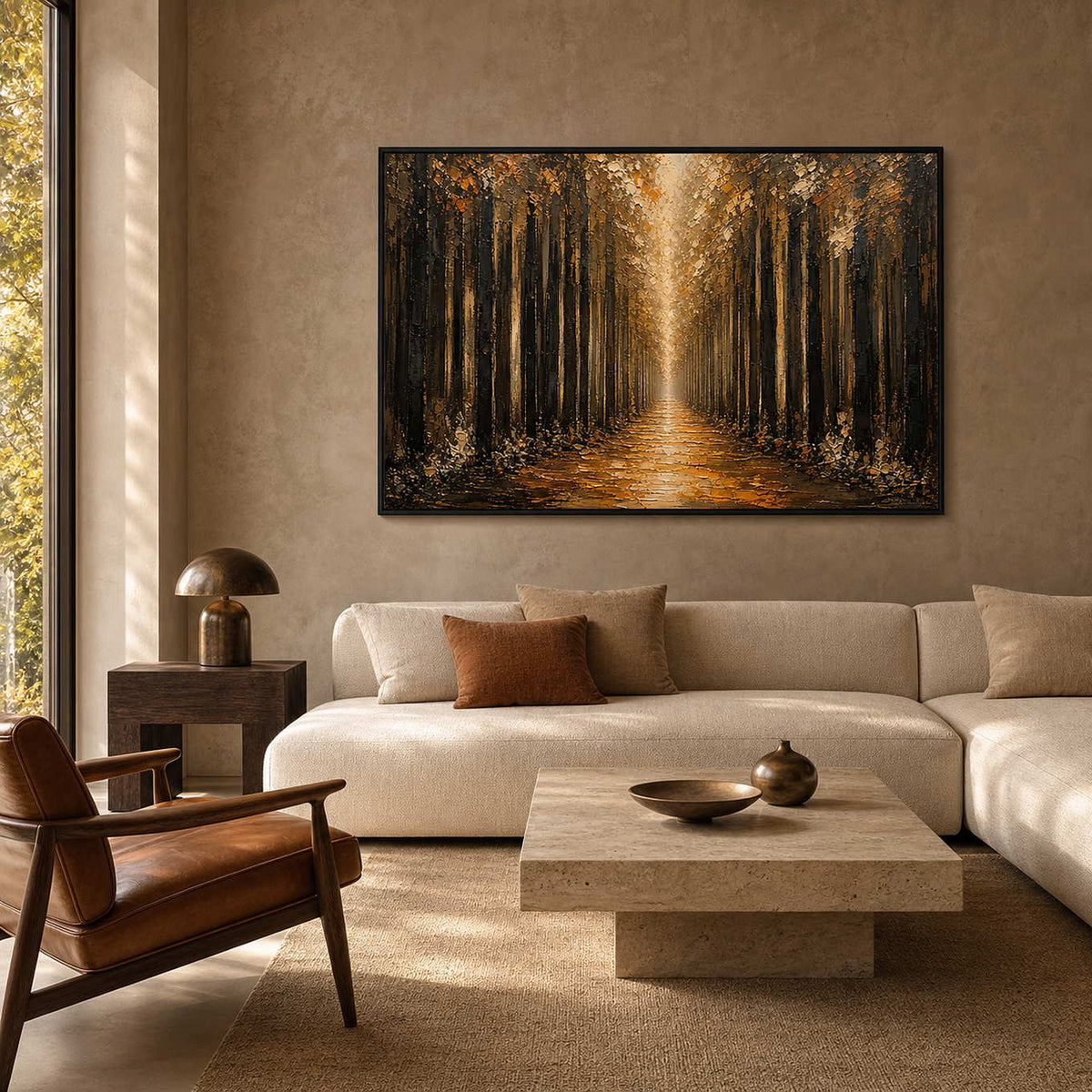 Forest Landscape Wall Art displayed in a refined living room.