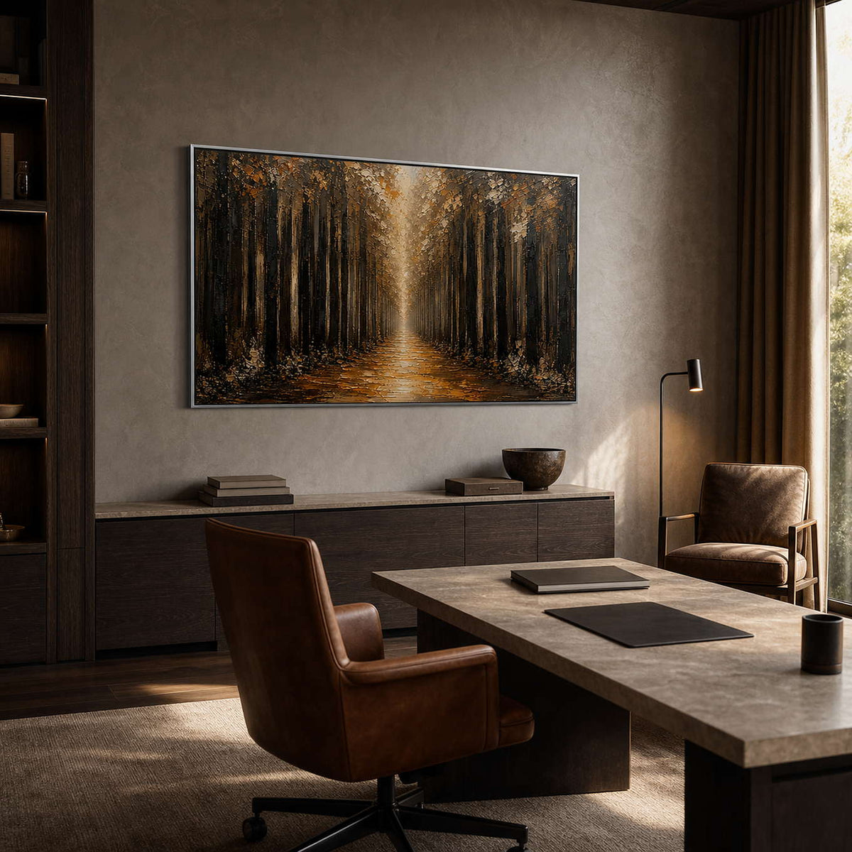 Forest Landscape Wall Art displayed in a refined office.