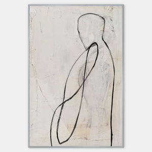 Hand-painted line figure canvas in warm white, gray, and charcoal.