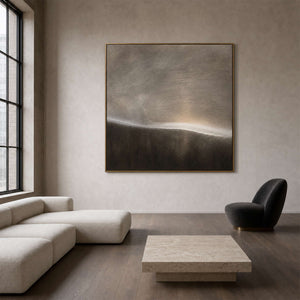 Wabi-sabi abstract wall art displayed in a New York loft living room.