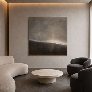 Textured neutral painting styled in a hot spring spa reception lounge.
