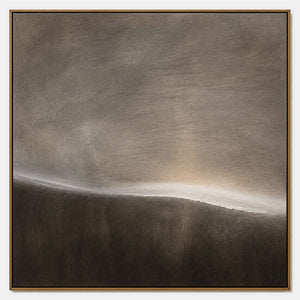 Hand-painted neutral abstract canvas in taupe, charcoal, gray, and ivory.