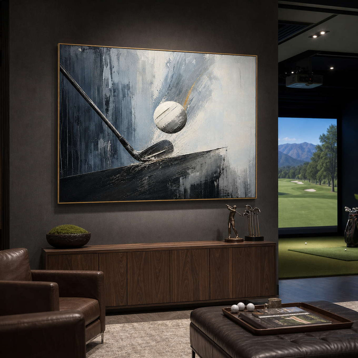 Modern Golf Wall Art displayed in a refined hospitality lounge 2.