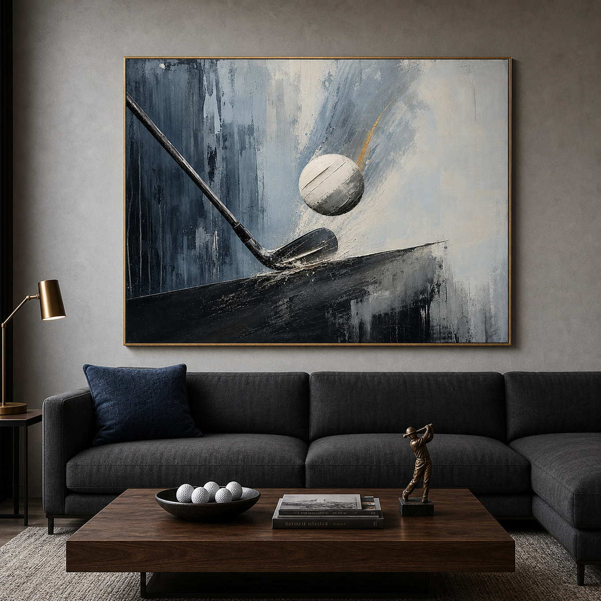 Modern Golf Wall Art displayed in a refined living room.