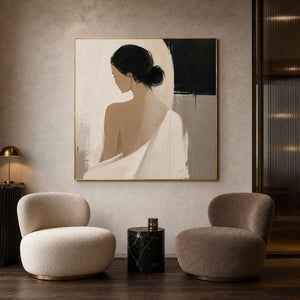 Minimalist Figurative Wall Art displayed in a boutique hospitality lounge.