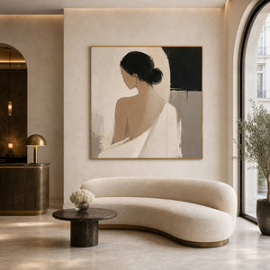 Minimalist Figurative Wall Art displayed in a refined neutral living room.