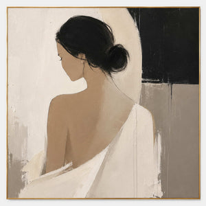 Minimalist female portrait canvas in soft ivory, beige, and black.