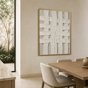 Minimalist Textured Wall Art displayed in a refined dining room.