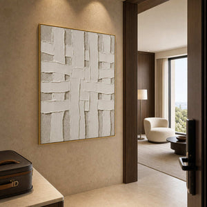 Minimalist Textured Wall Art displayed in a refined hospitality lounge 2.