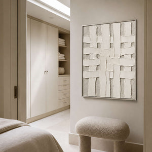 Minimalist Textured Wall Art displayed in a refined hospitality lounge.
