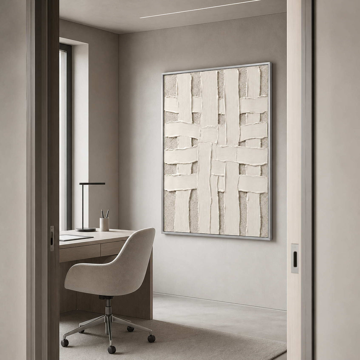 Minimalist Textured Wall Art displayed in a refined office.
