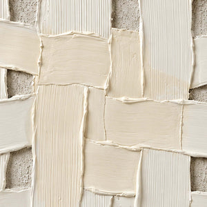 Close-up of raised hand-painted texture in white and neutral.