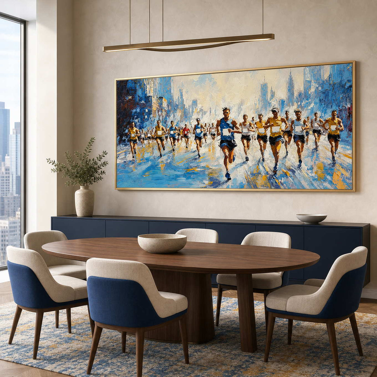 Running Wall Art displayed in a refined dining room.
